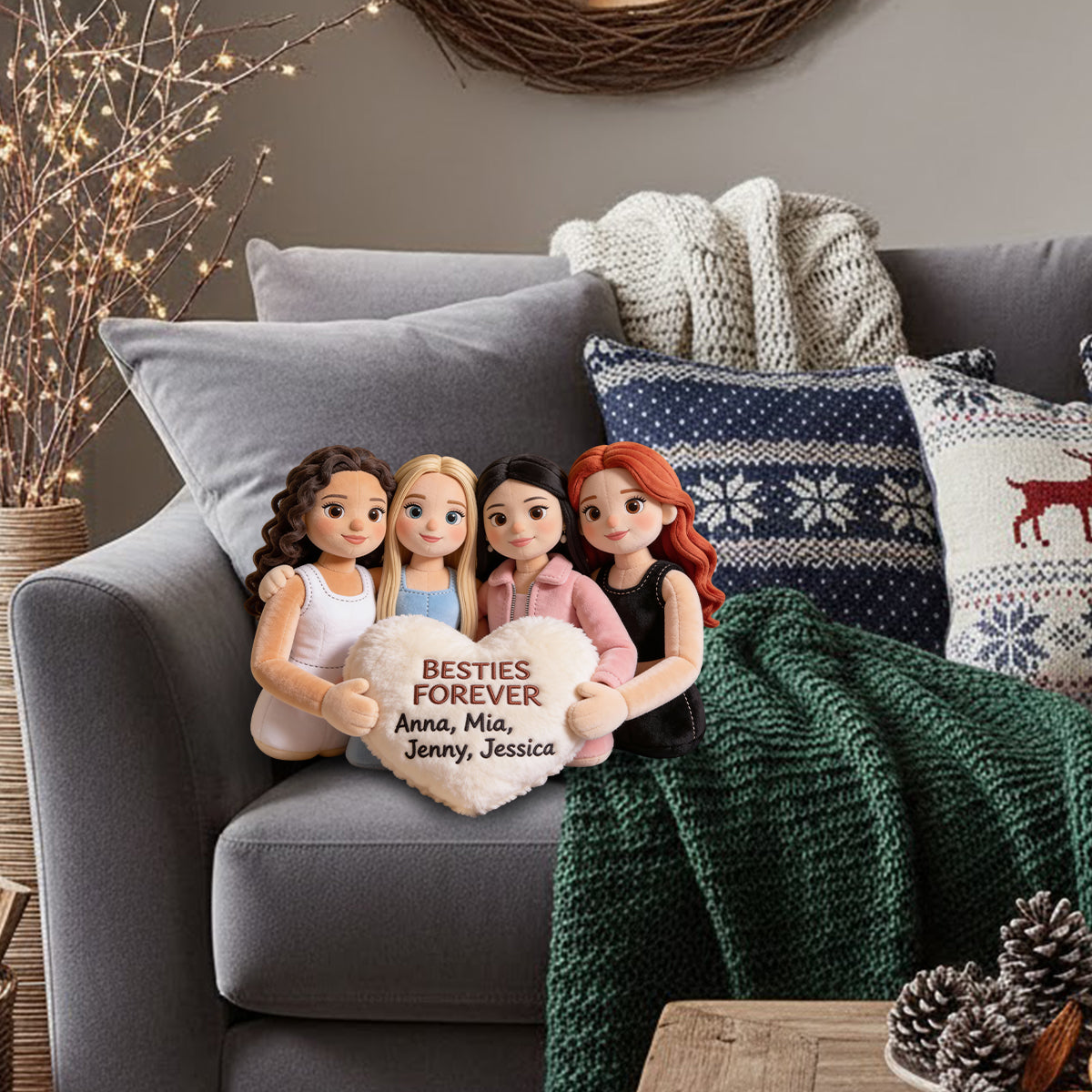 Meilleures amies pour toujours - Coussin personnalisé en fausse fourrure en forme de meilleure amie