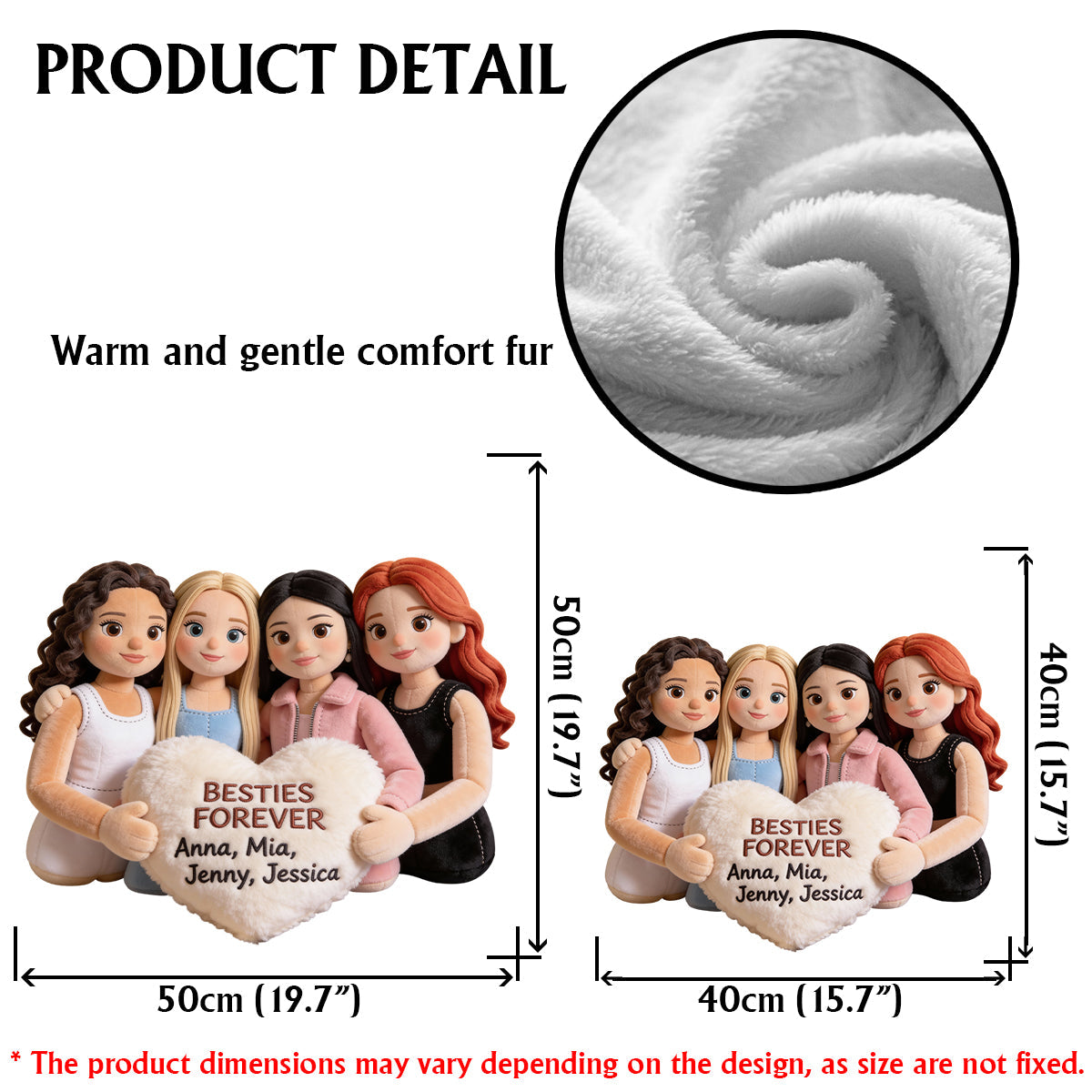 Meilleures amies pour toujours - Coussin personnalisé en fausse fourrure en forme de meilleure amie