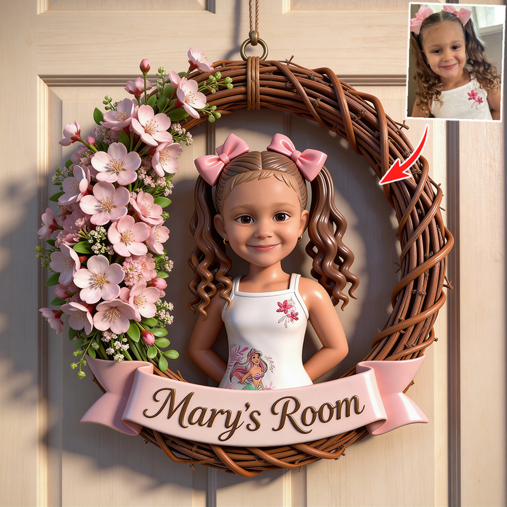 Custom Any Photo - Welcome To My Room - Personalized Birth Month Flower Custom Shaped Wood Sign