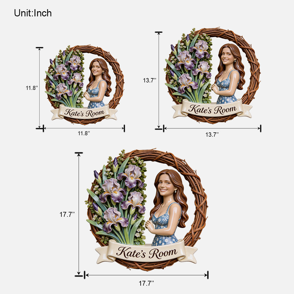 Custom Any Photo - Welcome To My Room - Personalized Birth Month Flower Custom Shaped Wood Sign