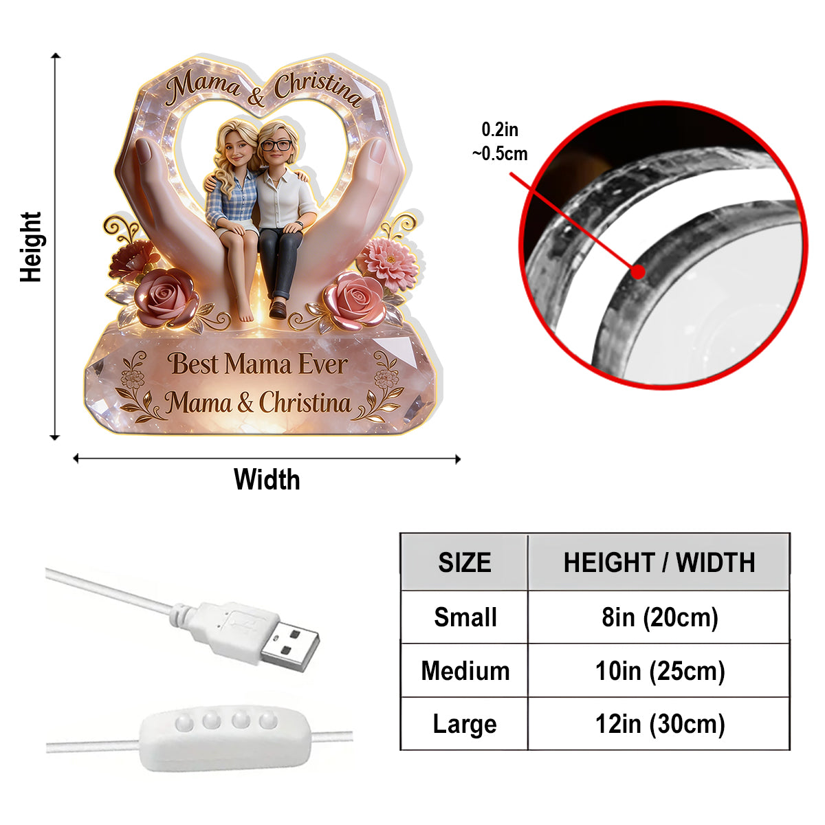 Joyeuse Fête des Mères - Lampe de Nuit LED Acrylique Personnalisée