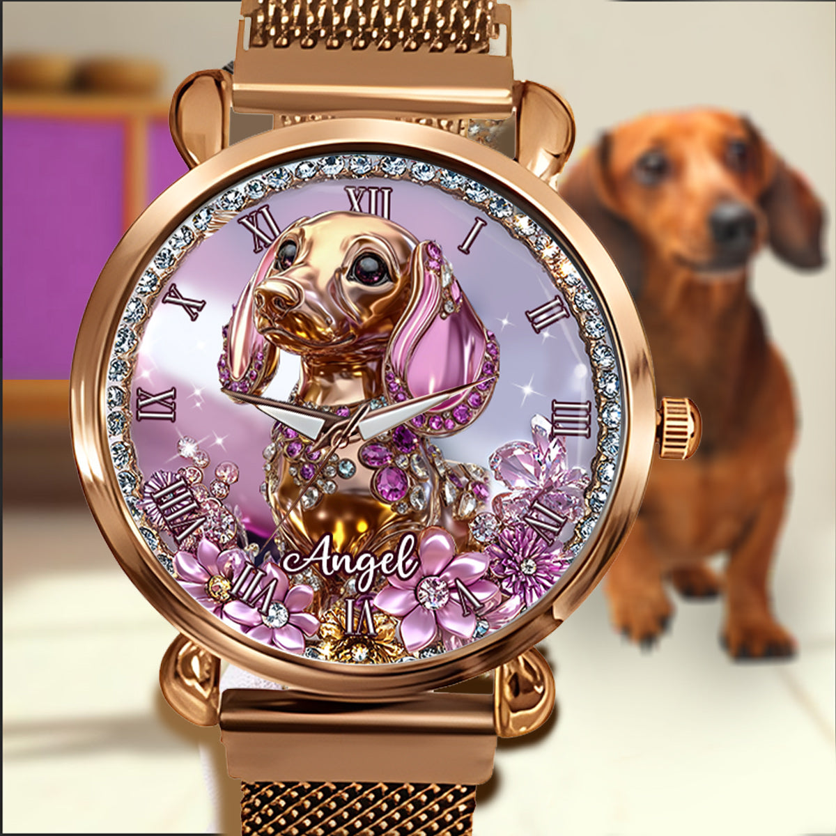 Amoureux des teckels - Montre-bracelet personnalisée pour femme avec un chien 