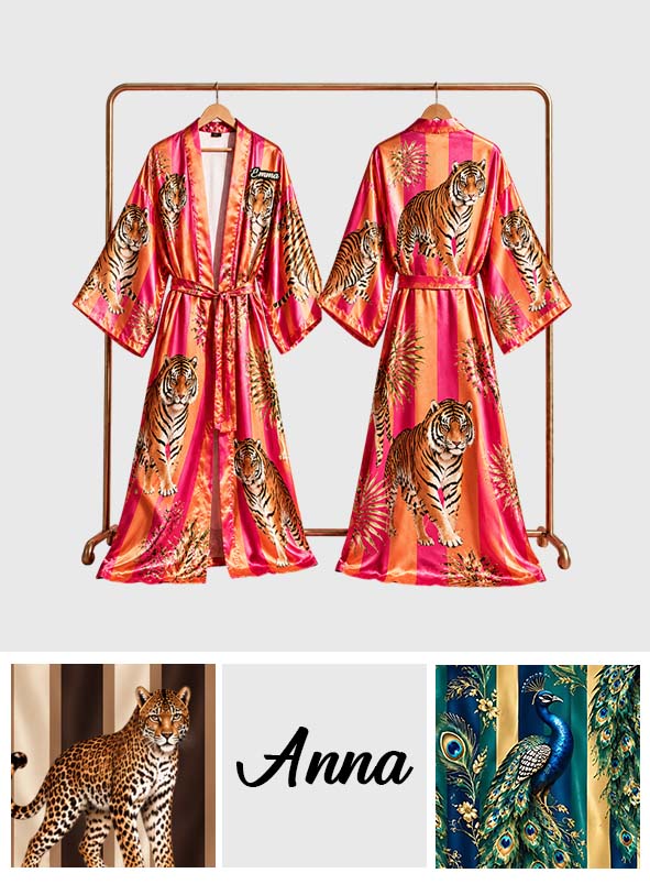 Robe Satin Personnalisée - Tigre, Léopard, Papillon, Paon, Zebra, Serpent