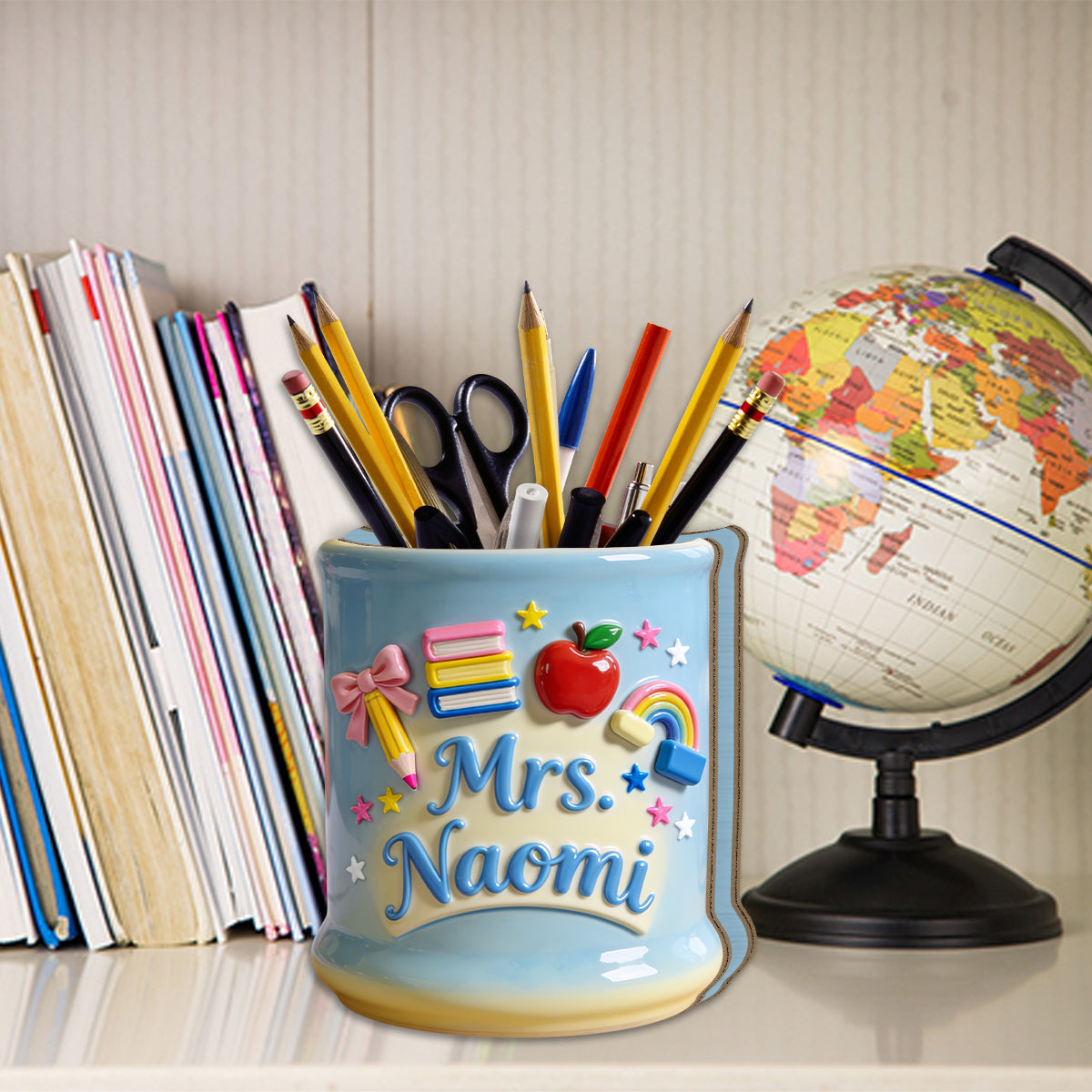 Kawaii School Teacher Gift Personalized - Personalized Teacher Wooden Desk Organizer