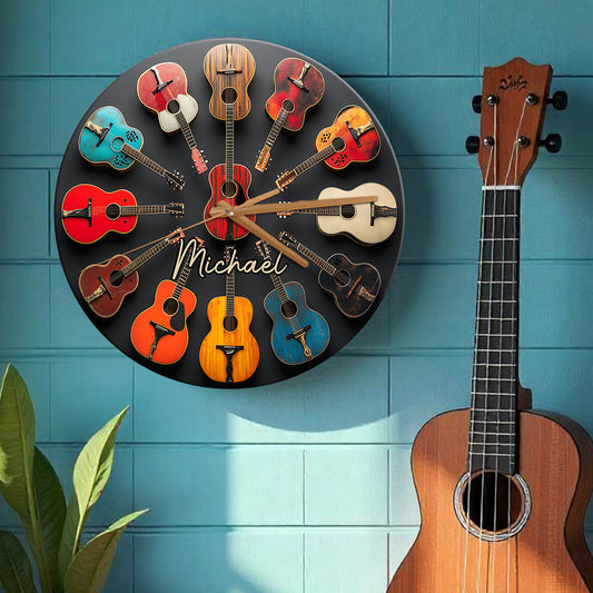 Horloge murale personnalisée en forme de guitare Rock & Roll