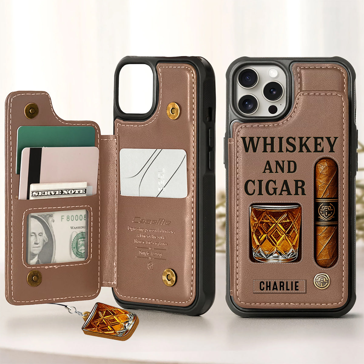 Étui portefeuille personnalisé Whiskey & Cigar -