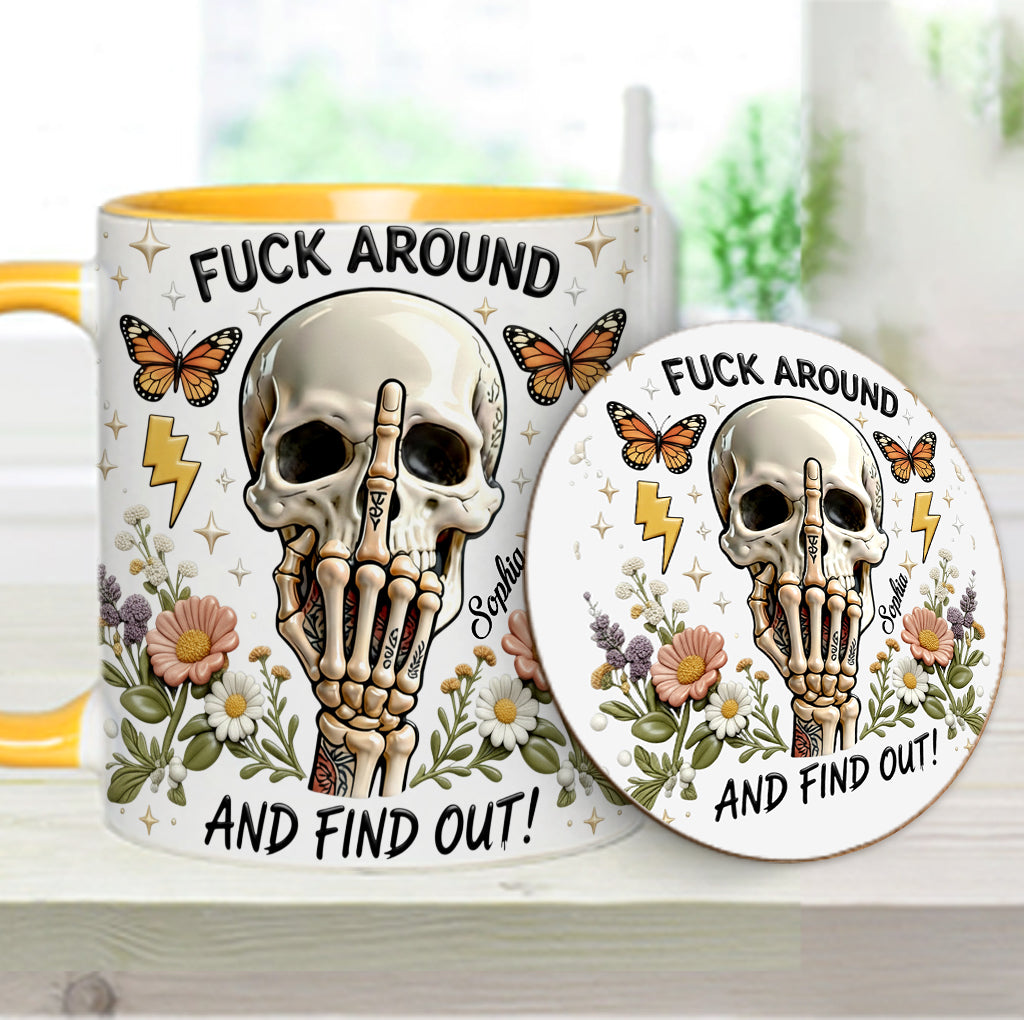 F Around And Find Out - Mug et sous-verre personnalisés avec motif tête de mort