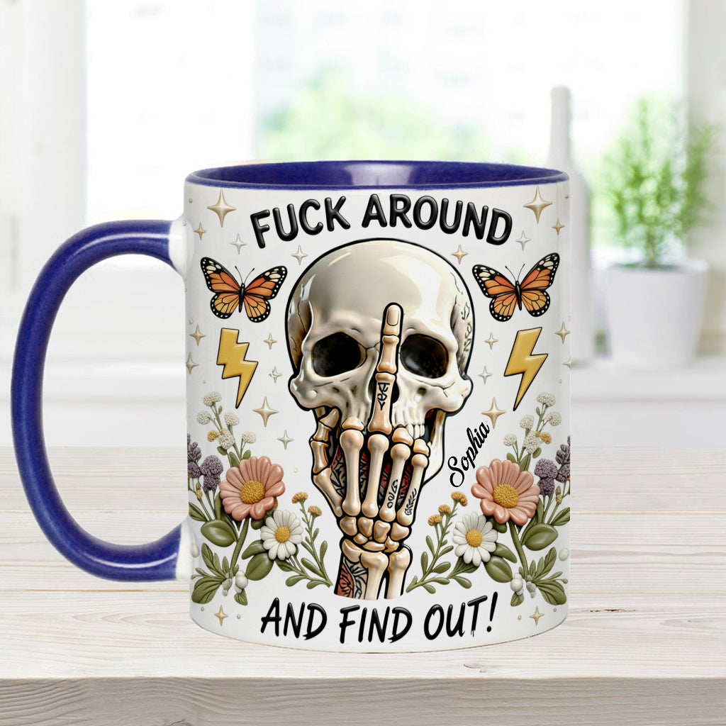 F Around And Find Out - Mug et sous-verre personnalisés avec motif tête de mort
