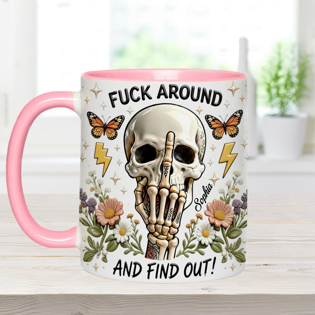 F Around And Find Out - Mug et sous-verre personnalisés avec motif tête de mort