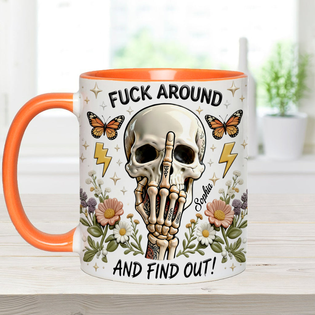F Around And Find Out - Mug et sous-verre personnalisés avec motif tête de mort
