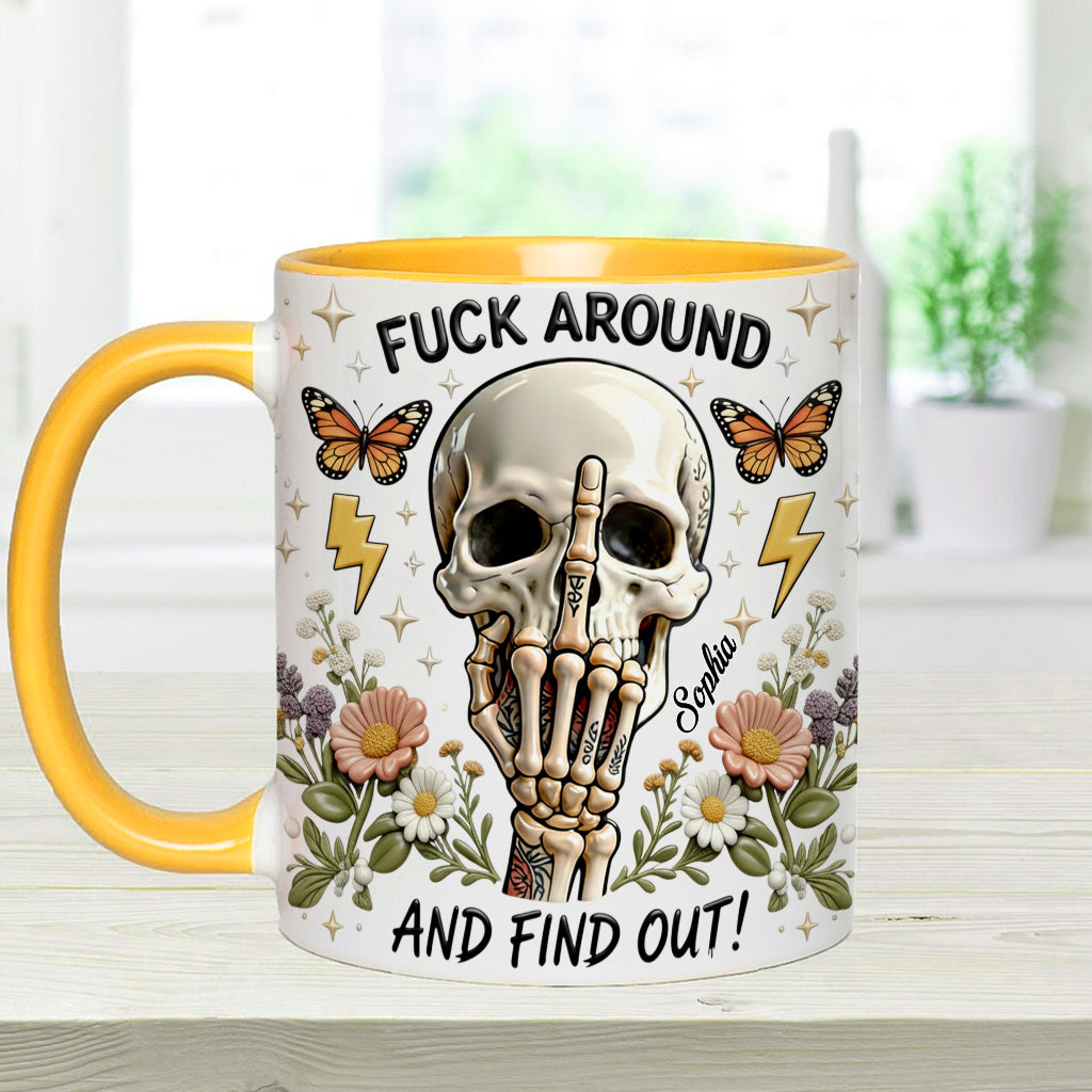 F Around And Find Out - Mug et sous-verre personnalisés avec motif tête de mort