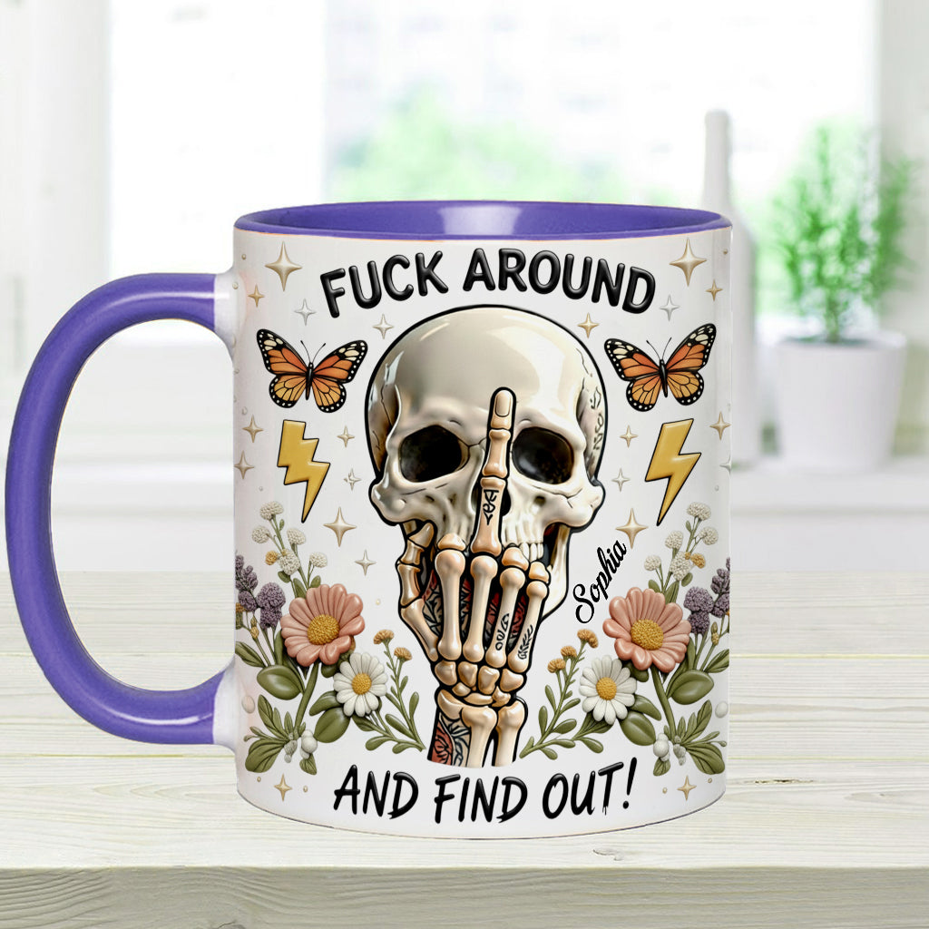 F Around And Find Out - Mug et sous-verre personnalisés avec motif tête de mort