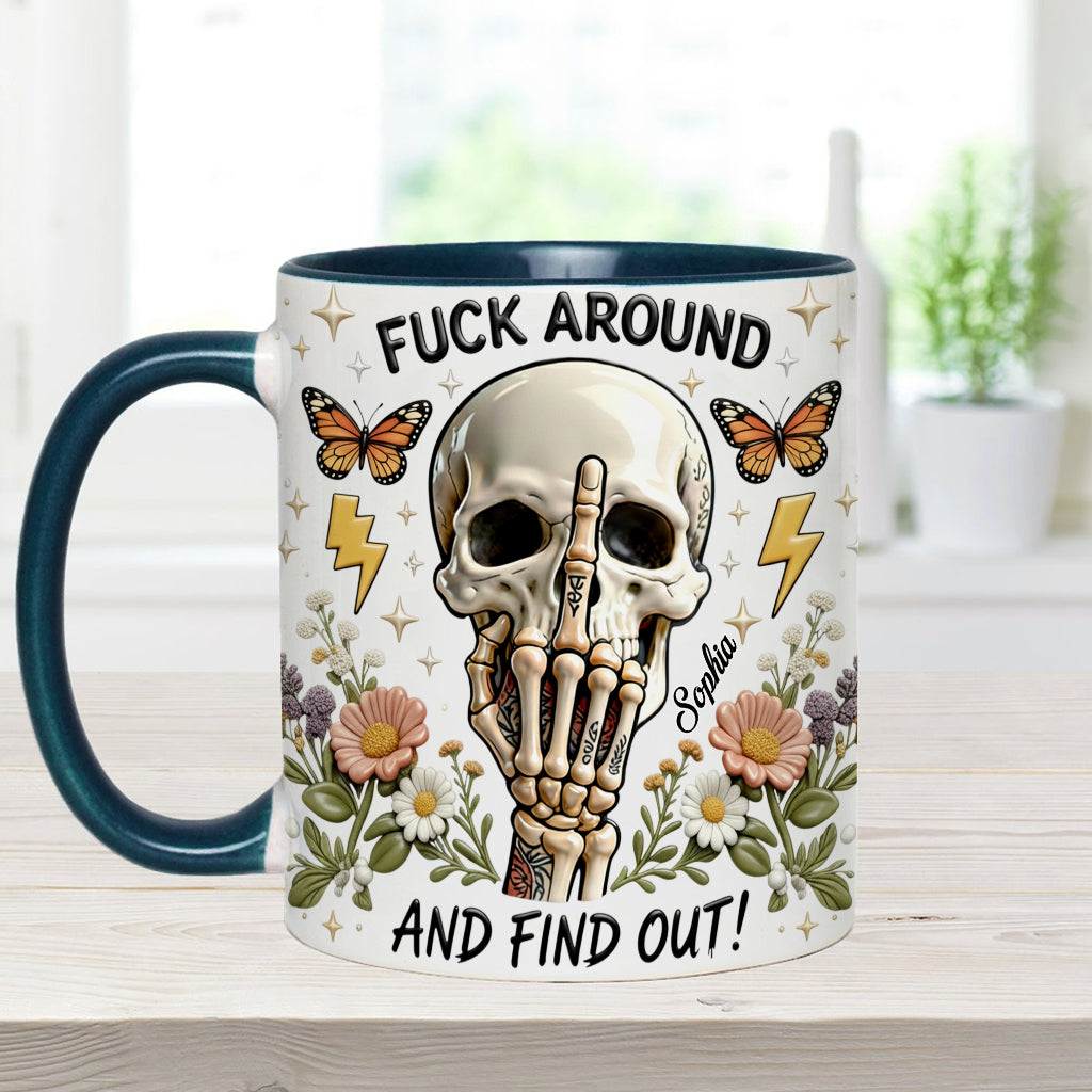 F Around And Find Out - Mug et sous-verre personnalisés avec motif tête de mort