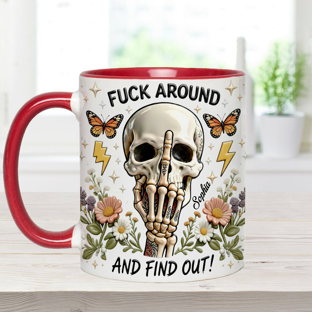 F Around And Find Out - Mug et sous-verre personnalisés avec motif tête de mort