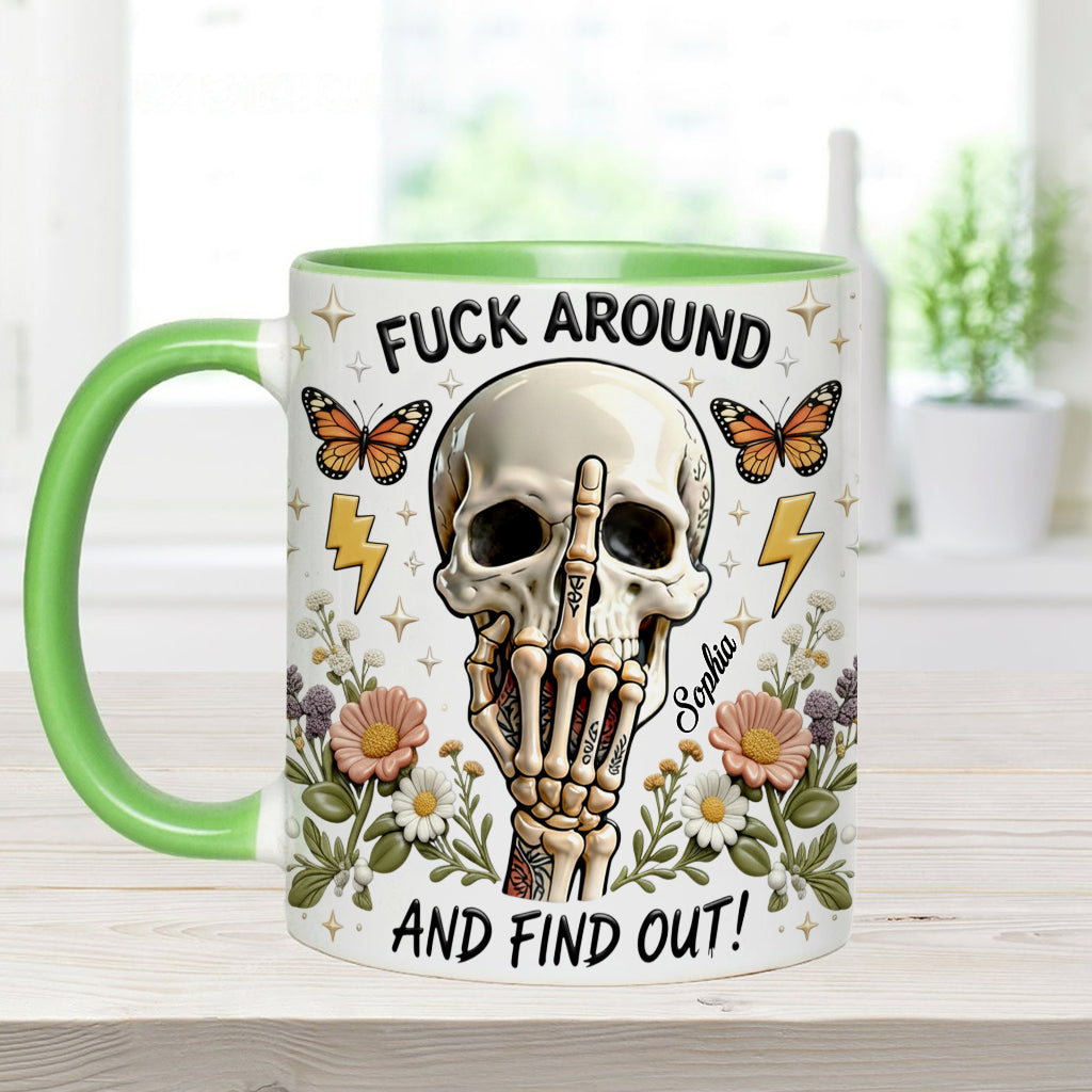 F Around And Find Out - Mug et sous-verre personnalisés avec motif tête de mort