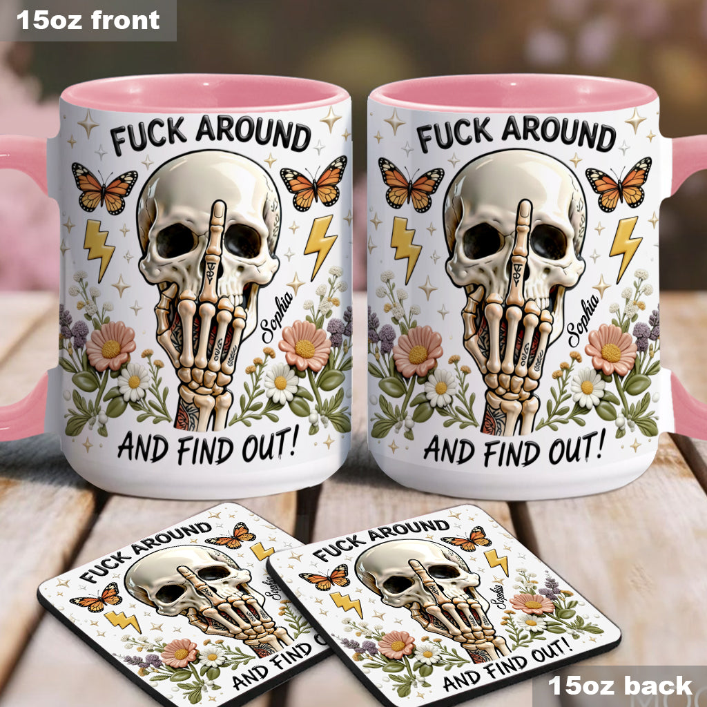 F Around And Find Out - Mug et sous-verre personnalisés avec motif tête de mort