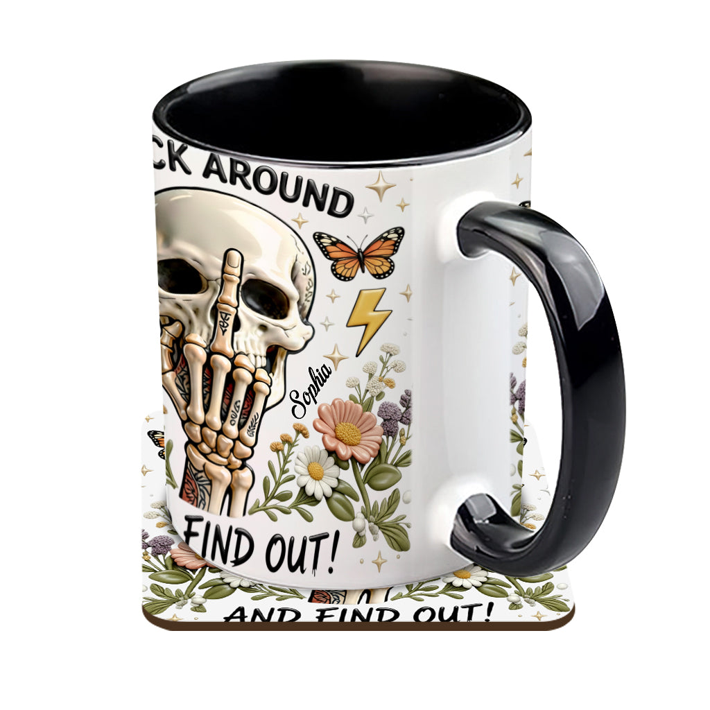 F Around And Find Out - Mug et sous-verre personnalisés avec motif tête de mort