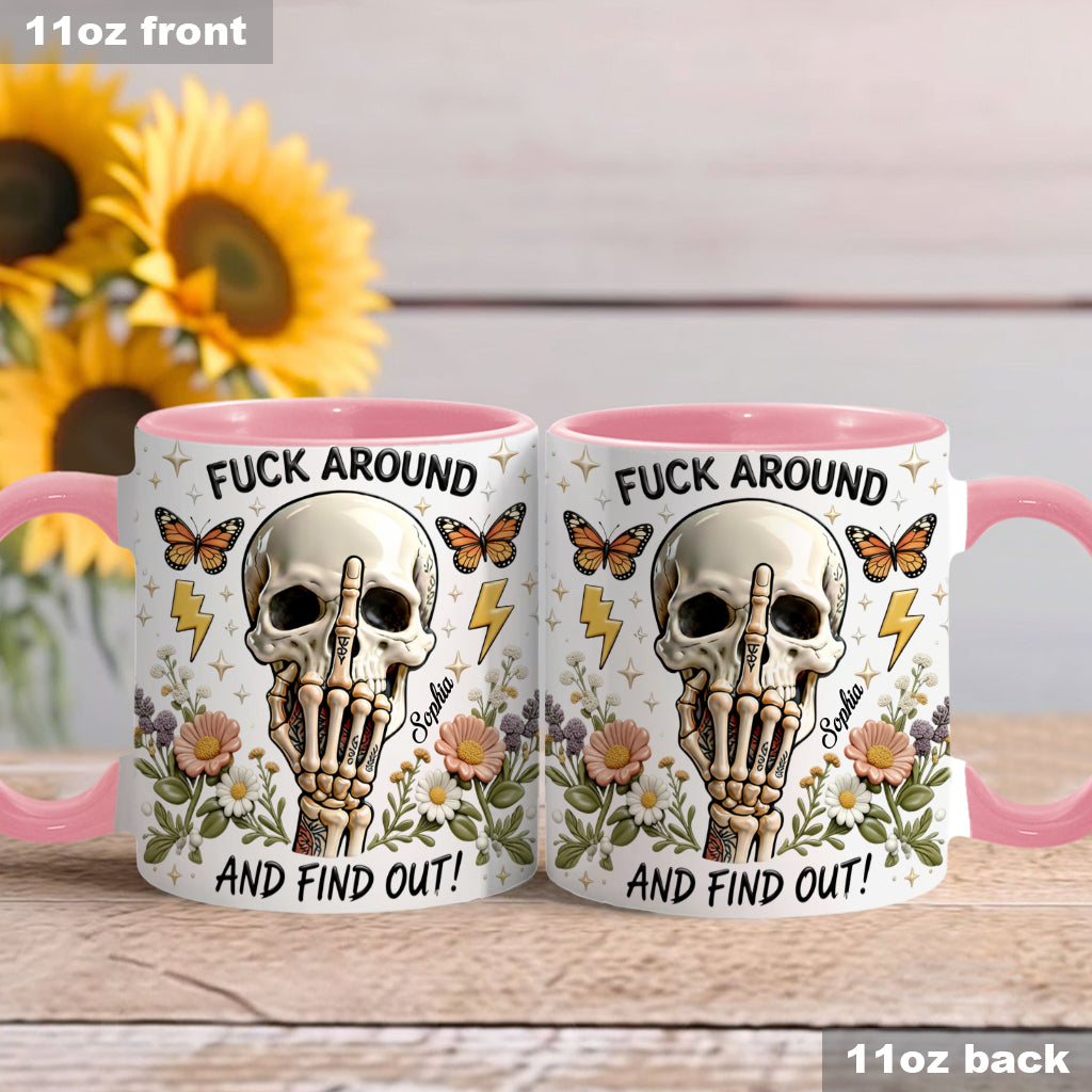 F Around And Find Out - Mug et sous-verre personnalisés avec motif tête de mort