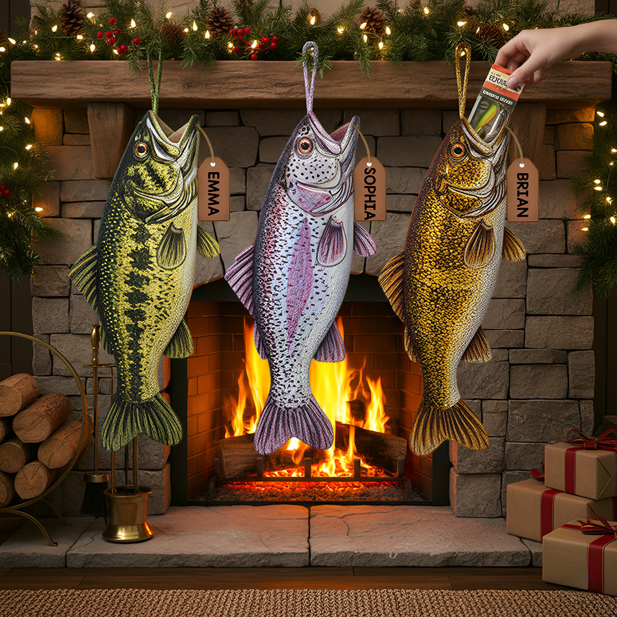 Joyeux Fishmas - Chaussette de Noël personnalisée en forme de poisson