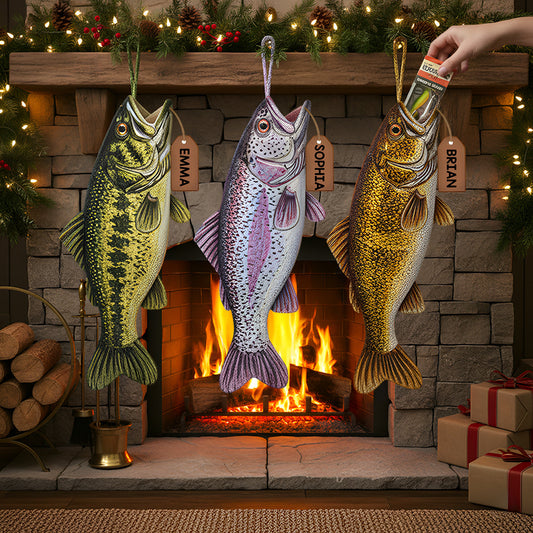 Merry Fishmas - Personalized Fishing Shaped Christmas Stocking