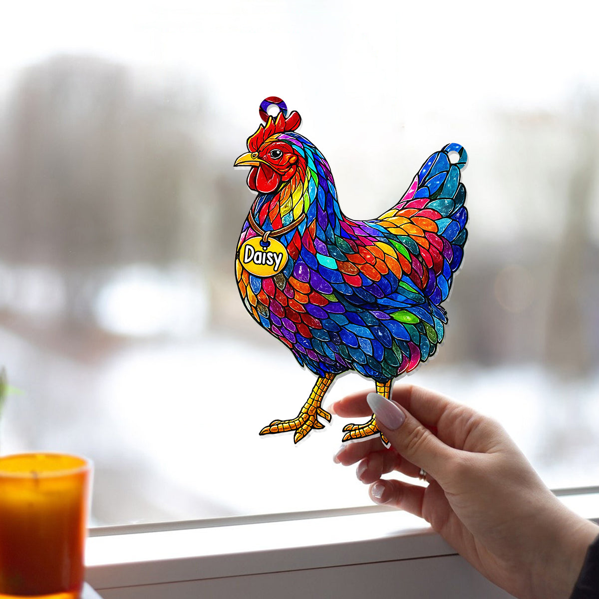 Magnifique poule et coq - Décoration attrape-soleil personnalisée à suspendre à la fenêtre, motif poule et coq 