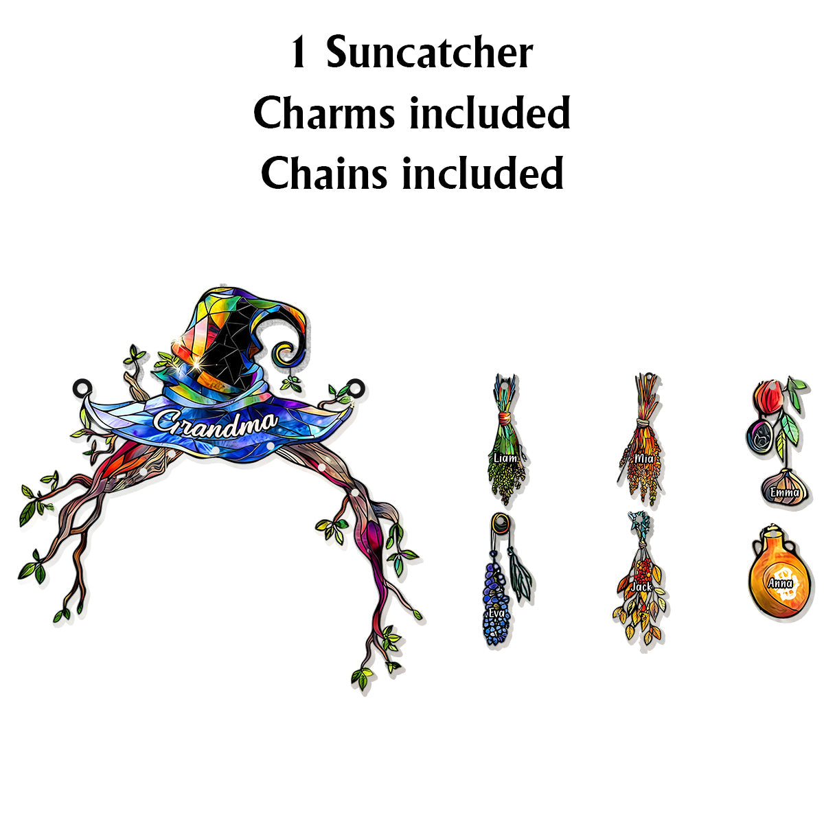 Chapeau de sorcière pour grand-mère - Attrape-soleil personnalisé à suspendre à la fenêtre avec breloques personnalisées