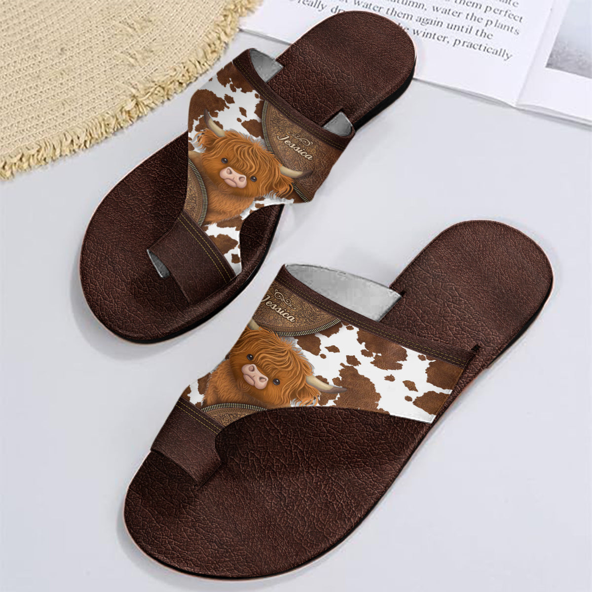 Love Highland Cow - Personalized Highland Cow Open Toe Sandals