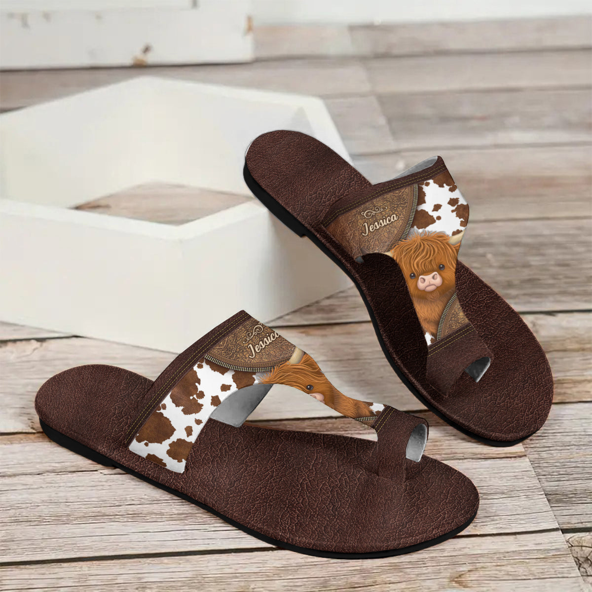 Love Highland Cow - Personalized Highland Cow Open Toe Sandals