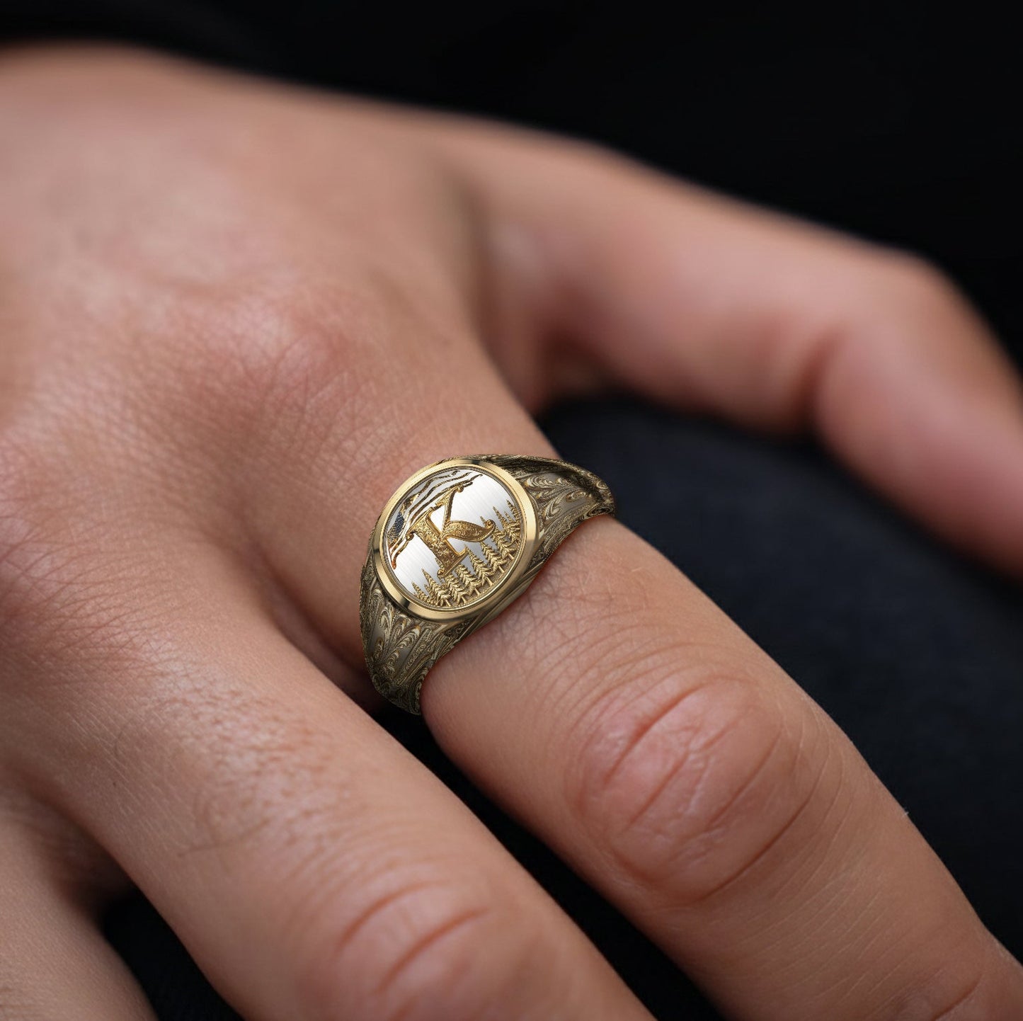 Bague chevalière de luxe personnalisée avec initiales du prénom