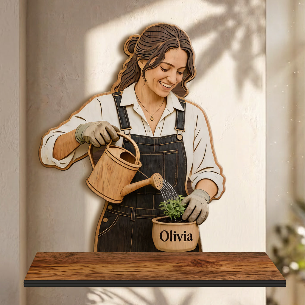 Custom Garden Lover - Personalized Gardening Wooden Floating Shelf