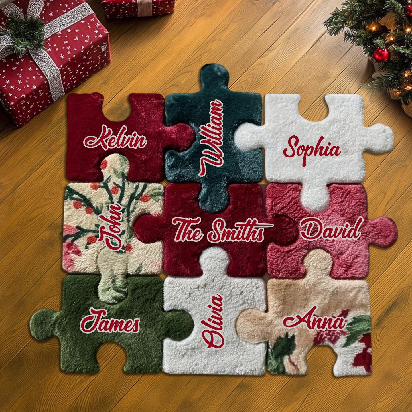 Joyeux Noël - Tapis touffeté antidérapant personnalisé pour toute la famille