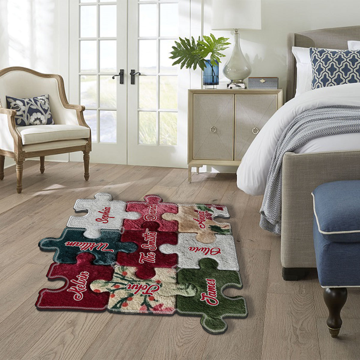 Joyeux Noël - Tapis touffeté antidérapant personnalisé pour toute la famille