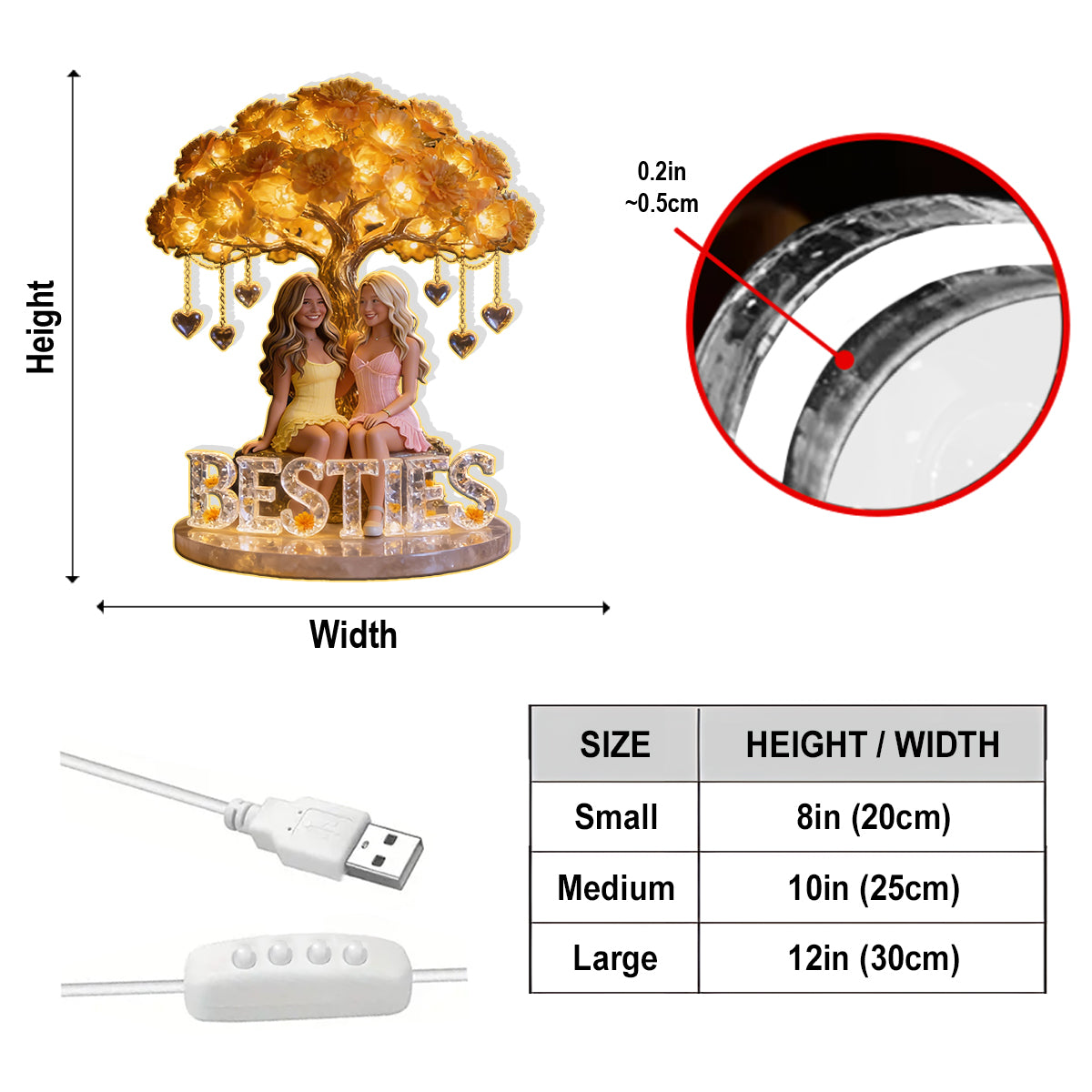 Besties Forever - Personalized Bestie Acrylic LED Night Light