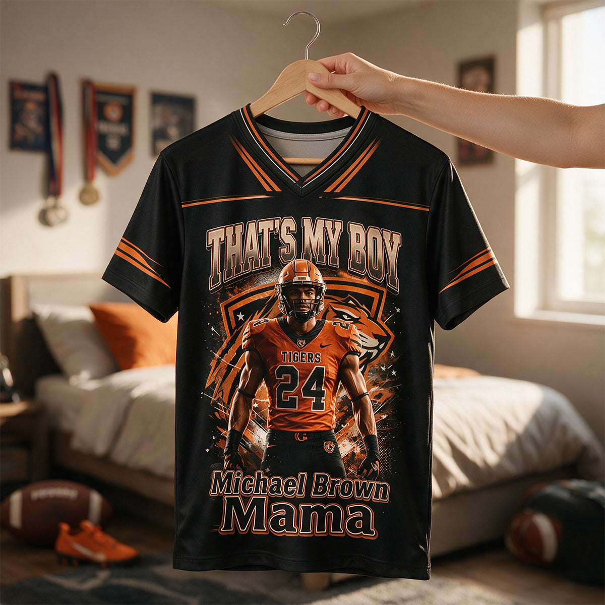 That's My Boy On The Field - Personalized Football Fully Printed V-Neck T-Shirt