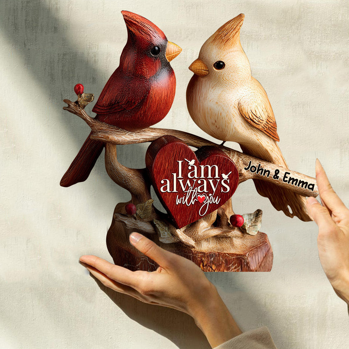 Cardinaux, je suis toujours avec vous - Plaque en bois personnalisée pour couple - Forme sur mesure