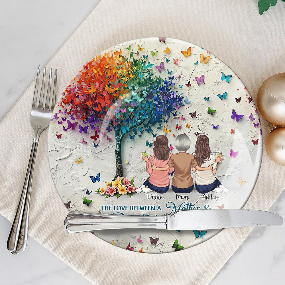 Mother And Daughter Forever Linked Together - Personalized Mother Ceramic Round Plate