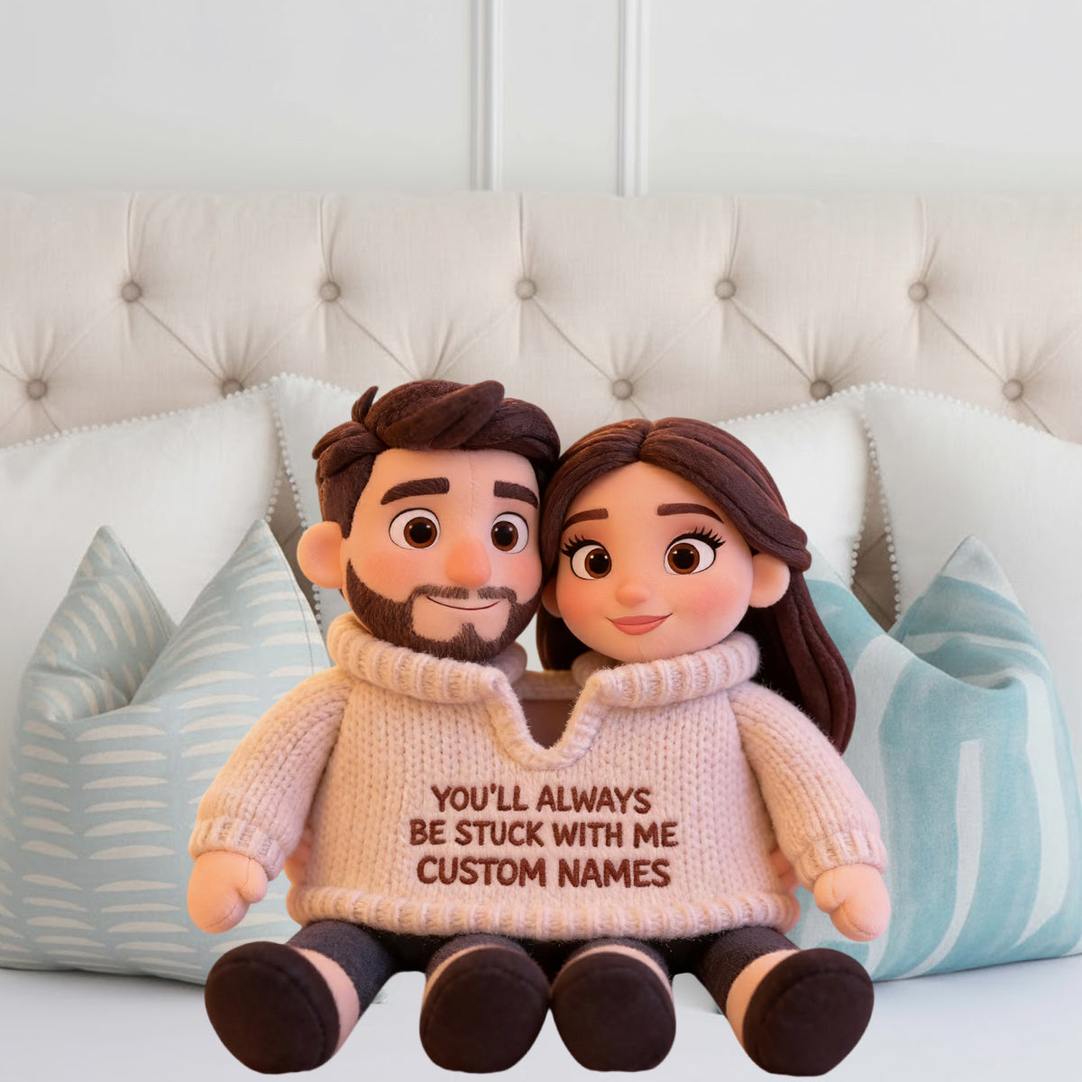 You Always Be Stuck With Me - Personalized Couple Faux Fur Shaped Pillow
