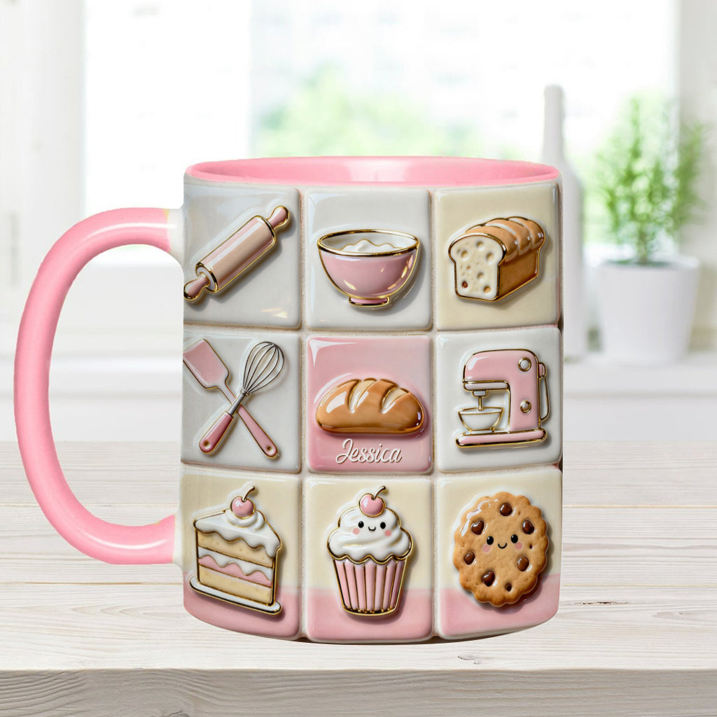 Mug rose personnalisé « Love Baking »
