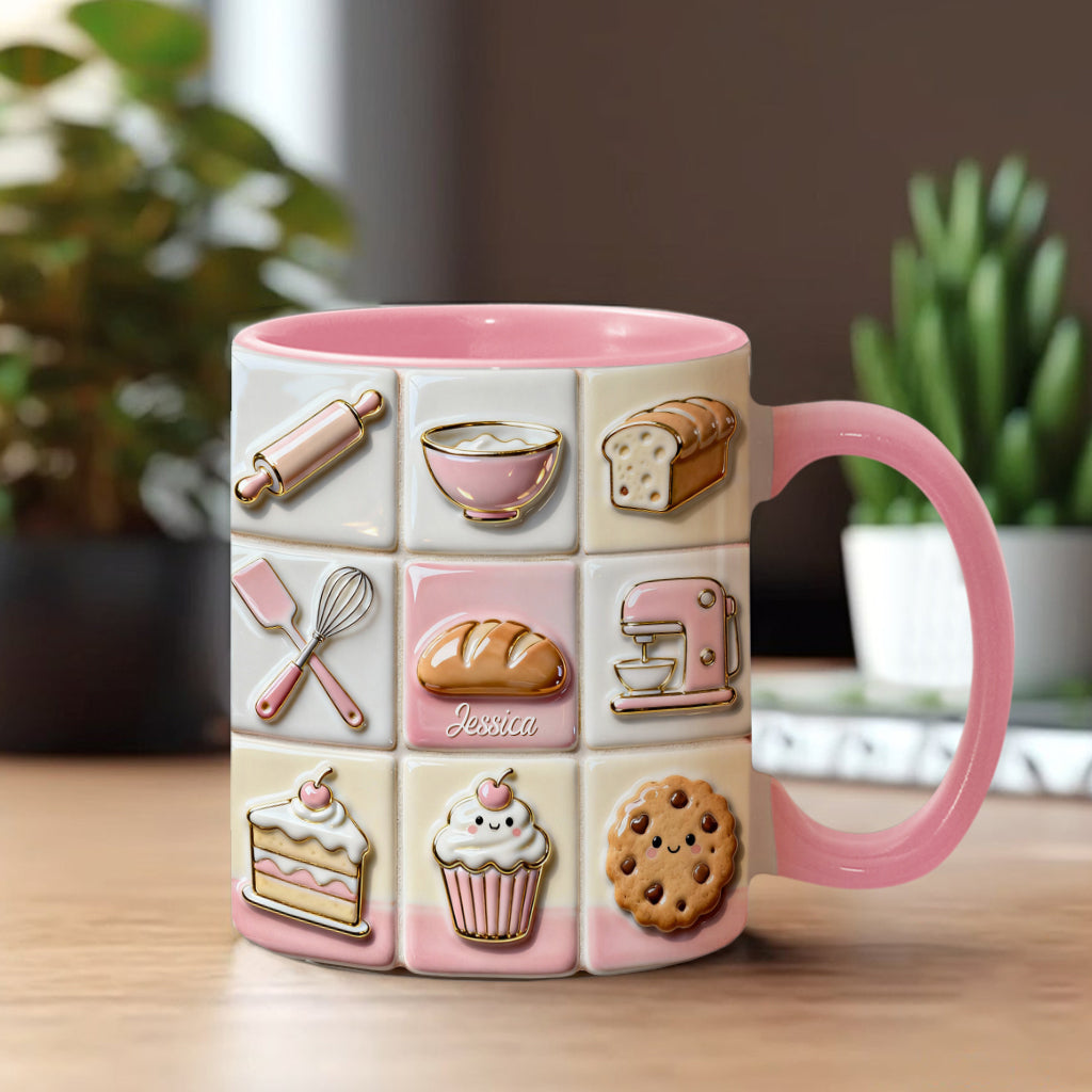 Mug rose personnalisé « Love Baking »