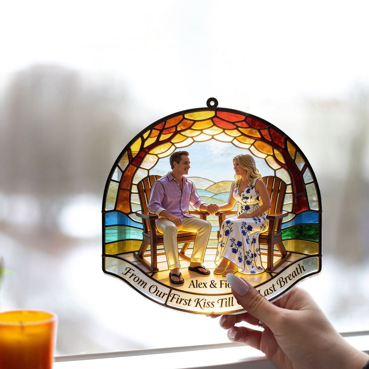 De notre premier baiser à notre dernier souffle - Attrape-soleil personnalisé pour couple, à suspendre à la fenêtre 