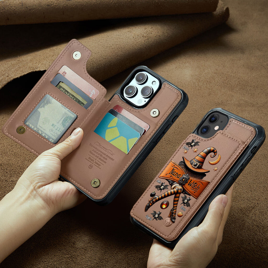 Cadeau d'Halloween pour grand-mère, maman sorcière - Étui portefeuille personnalisé pour téléphone