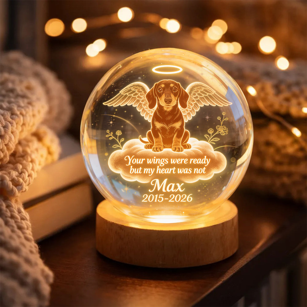 Your Wings Were Ready - Personalized Dog Crystal Ball Night Light