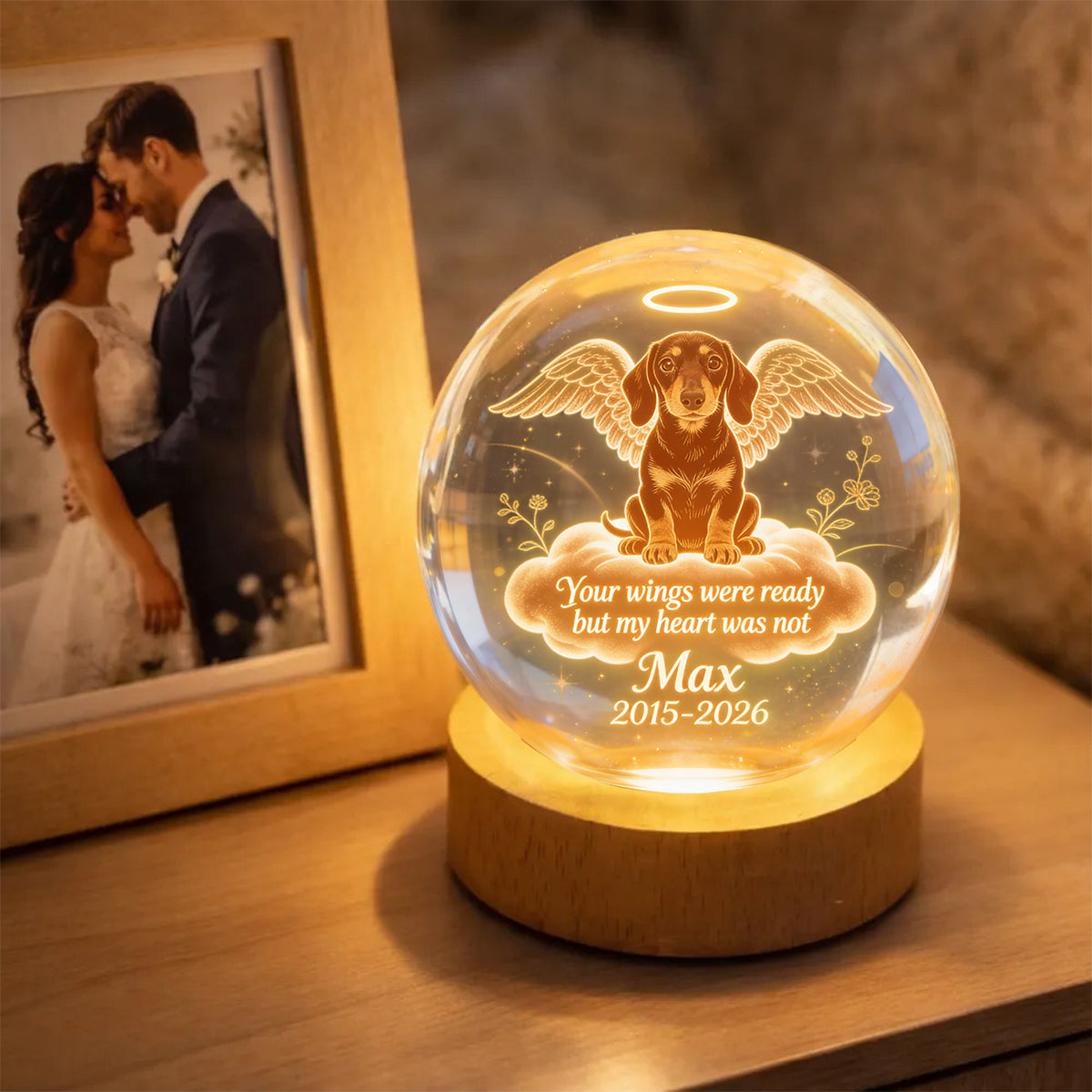 Your Wings Were Ready - Personalized Dog Crystal Ball Night Light