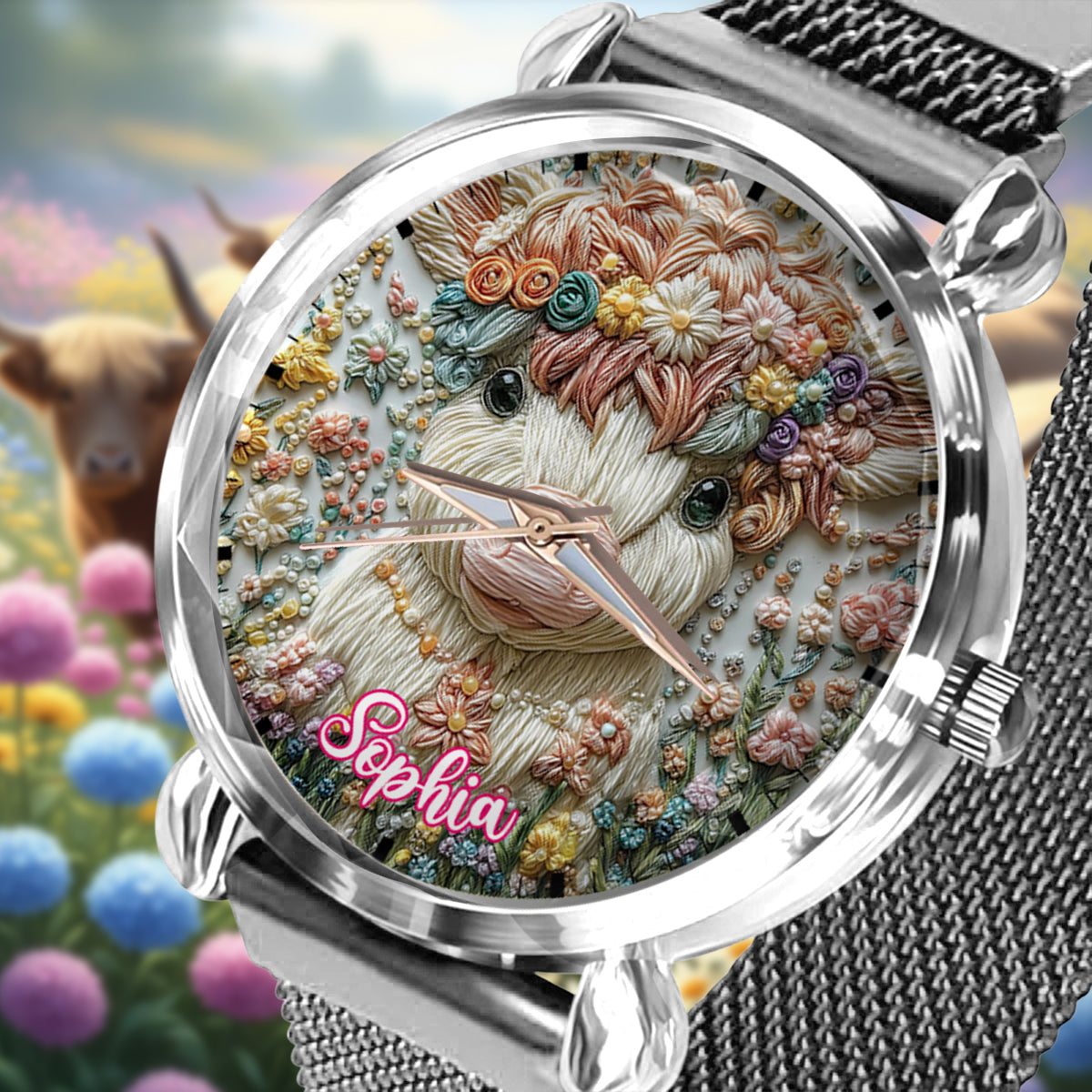 Belle vache des Highlands - Montre-bracelet personnalisée pour femme avec une vache des Highlands 