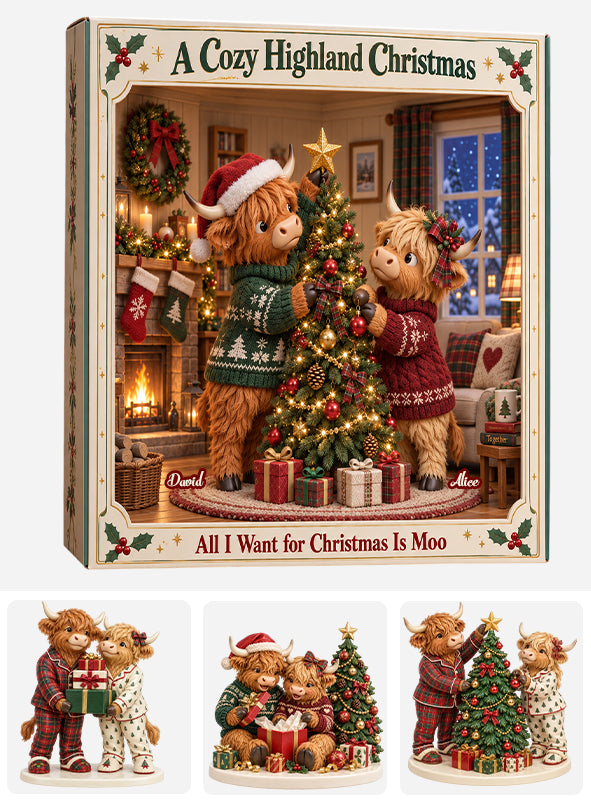 Cadeau de Noël Couple Vache des Highlands - Calendrier de l'Avent Personnalisé avec Ornements