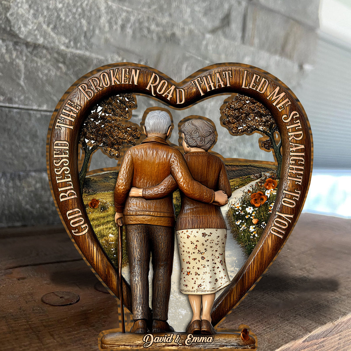 Dieu a béni le chemin semé d'embûches - Plaque en bois personnalisée pour couple