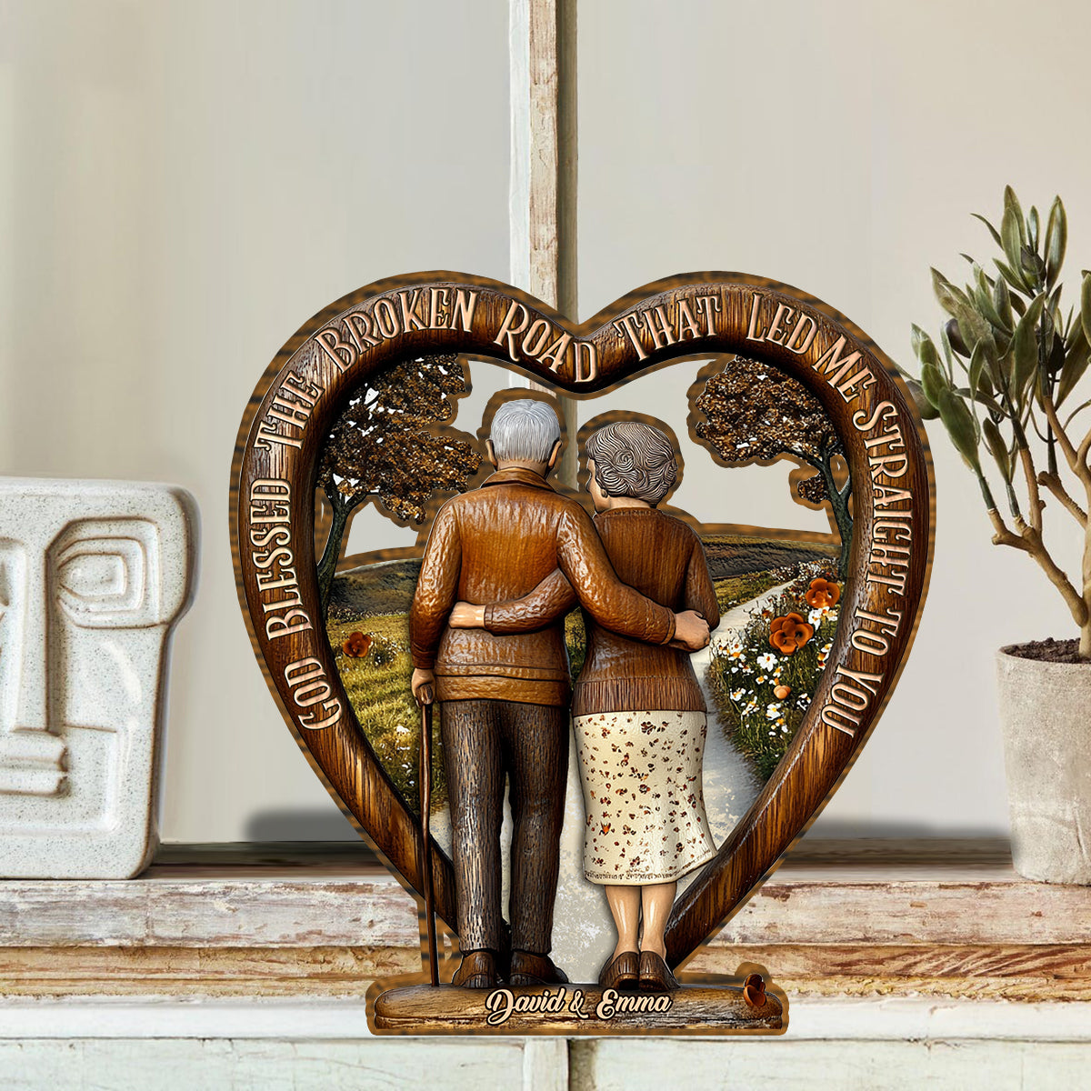 Dieu a béni le chemin semé d'embûches - Plaque en bois personnalisée pour couple