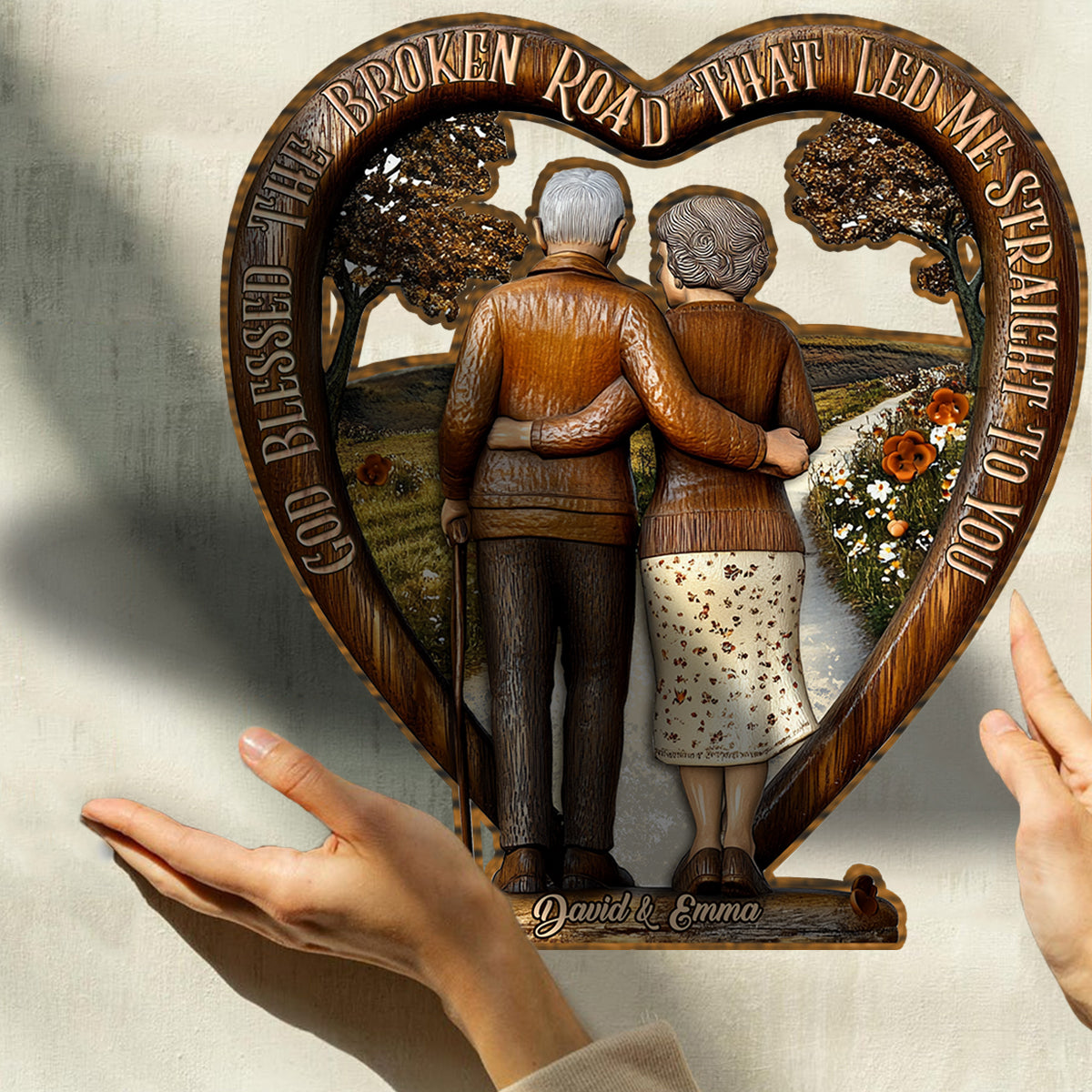 Dieu a béni le chemin semé d'embûches - Plaque en bois personnalisée pour couple