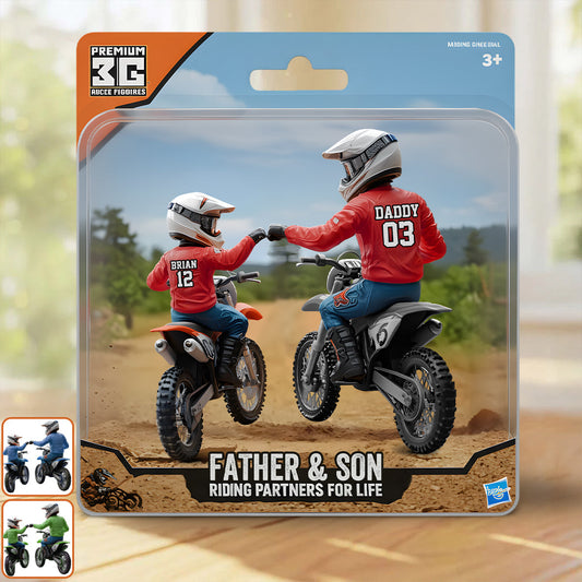 Papa et enfant motards - Plaque acrylique personnalisée en forme de moto tout-terrain
