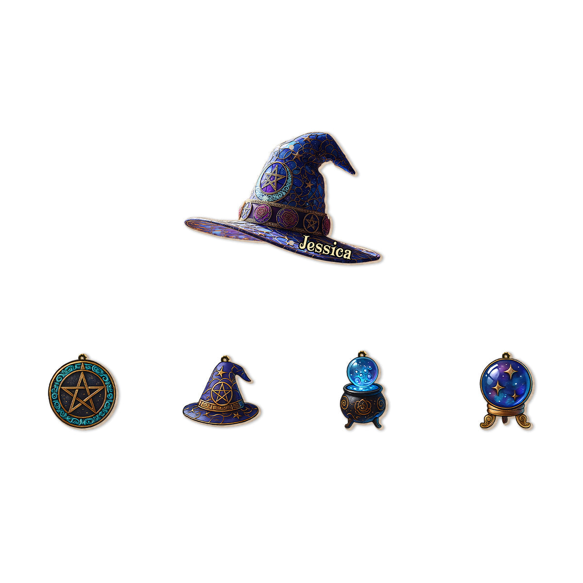 Chapeau de sorcière - Carillon éolien de sorcière personnalisé avec breloques